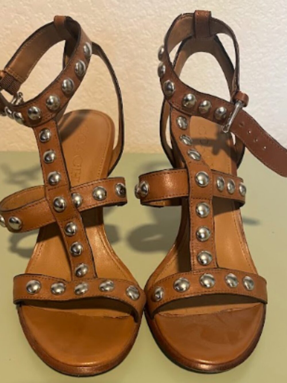 Coach Tan Leather Studded Strappy Heels Size 6B